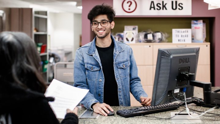 A student manning the 