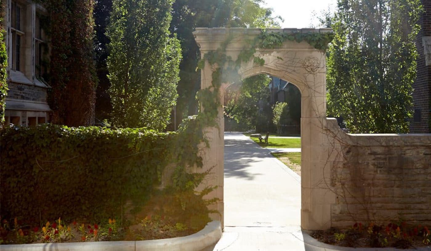 A scenic shot of the McMaster archway on campus